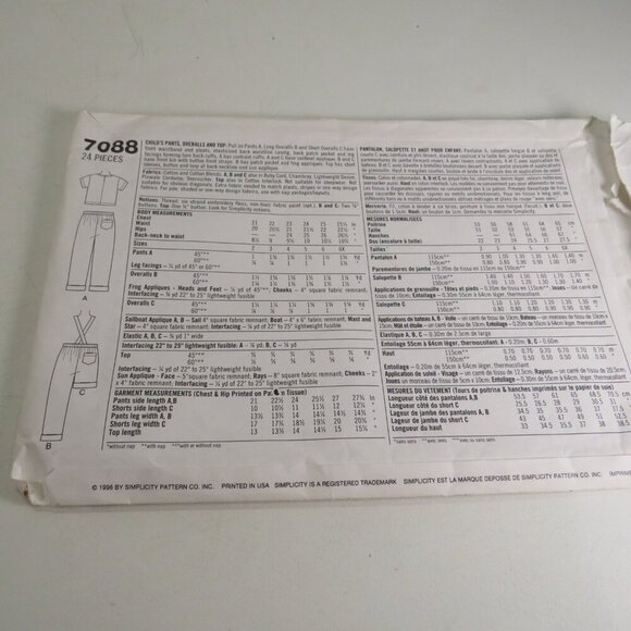 Simplicity 7088 Pattern Toddler size 2-4 UNCUT shirt, pants, overalls, shorts - Picture 4 of 10